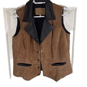 Vtg Ben Kalton Suede Leather Vest L Black Brown Snap Biker Western Cowgirl Flaw